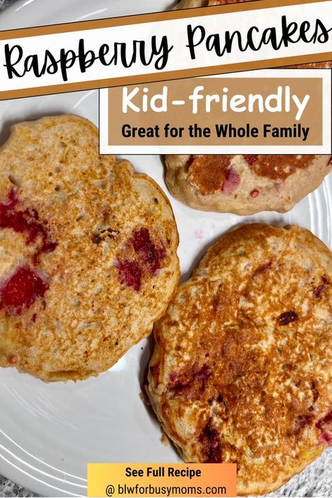 These raspberry pancakes are an easy raspberry recipe to make for breakfast. Kids and adults love them! Veggie Pancakes For Kids, Pancake For Baby, Blw Pancakes, Pancakes For Baby Led Weaning, Pancake Recipe For Kids, Pancakes For Baby, Toddler Breakfast Recipes, Raspberry Recipe, Raspberry Breakfast