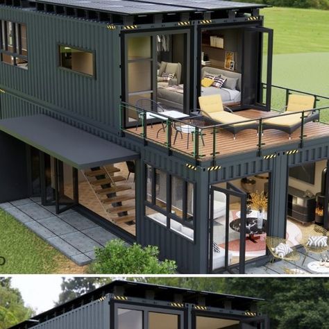 Living in a Container on Instagram: "Container Home Design..." Modern Shipping Container Homes, Tiny Airbnb, Homes Bloxburg, Container Homes For Sale, Two Story House Plans, Shipping Container House Plans, Farmhouse Industrial, Container Architecture, Container House Plans