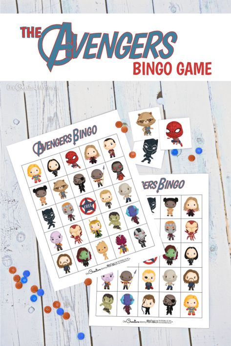 The coolest Avengers Bingo Game! - onecreativemommy.com Superhero Week, Superhero Training, Avengers Games, Spy Birthday Parties, Fun Camp, Marvel Birthday Party, Camping Classroom, Homeschool Fun, Bingo For Kids