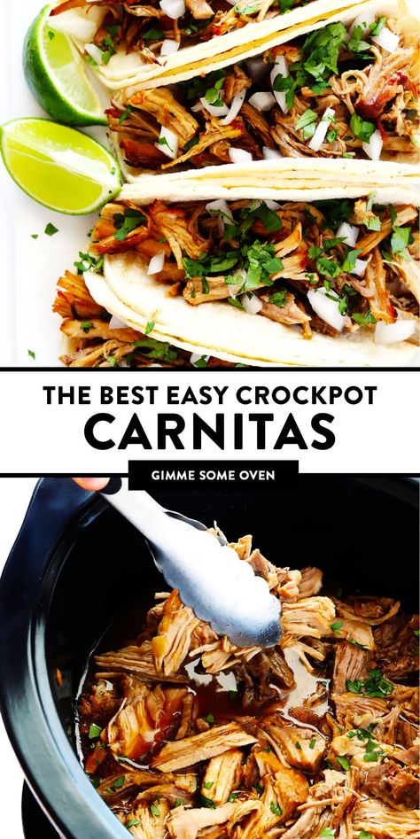 Carnitas Crockpot, Crispy Carnitas, Crockpot Carnitas, Slow Cooker Carnitas, Pork Carnitas Slow Cooker, Mexican Seasoning, Carnitas Recipe, Gimme Some Oven, Pork Carnitas