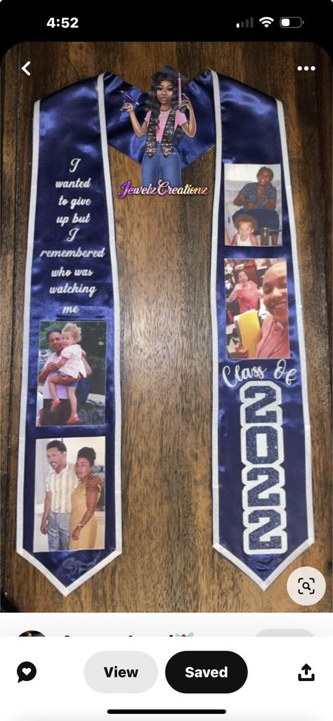 College Stole Graduation, Grad Stoles Ideas, Custom Cap And Gown, Customized Graduation Stole, High School Graduation Stole Ideas, Stole Ideas Graduation, Grad Sash Ideas, Graduation Sash Ideas College, Graduation Stole Ideas College