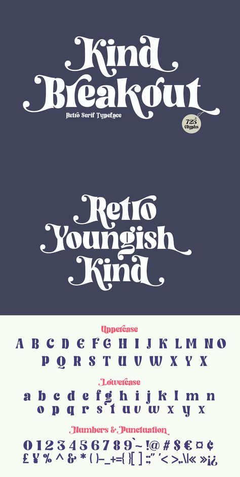 Kind Breakout - Retro Serif Font Fronts Letters Design, 1970s Typography, Printable Letters Free Alphabet Fonts, Retro Font Alphabet, Abc Fonts, Free Retro Fonts, Vintage Fonts Alphabet, Abstract Font, Mixing Fonts