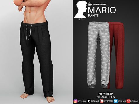 The Sims Resource - Mario (Pants) Baggy Sweats, Sims 4 Men Clothing, Sims 4 Stories, Sims 4 Male Clothes, Pelo Sims, The Sims 4 Packs, Free Sims, Male Clothes, Sims 4 Dresses