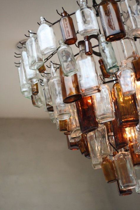 Sea Glass Chandelier, Bottle Chandelier, Rope Chandelier, Old Glass Bottles, Smart Glass, Outdoor Chandelier, Recycled Bottle, Modern Lamp Shades, Diy Chandelier