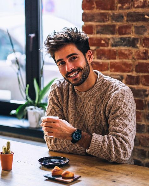 Raphaël Spezzotto-Simacourbe on Instagram: “⌚️ A coffee break helps me to calm down, relax and breathe! My @fossil smartwatch reveals me how my heartbeat slows down when I am…” Men's Portrait Photography, Man Cafe, Headshot Poses, Gentleman Aesthetic, Mens Photoshoot Poses, Male Models Poses, Men Coffee, Instagram Men, Portrait Photography Men