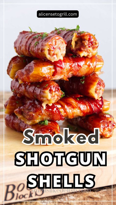 Smoked Shotgun Shells. Sausage Wrapped In Bacon, Kansas City Bbq Sauce, Smoked Shotgun Shells, Dip And Chips, Grilled Potato Wedges, Manicotti Shells, Smoked Pizza, Kansas City Bbq, Shells Stuffed