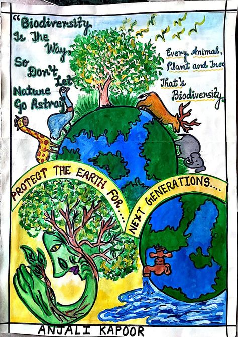 Biodiversity Save Biodiversity Poster, Biodiversity Poster, Poster Drawing Ideas, Environmental Art Projects, Save Earth Drawing, World Wetlands Day, Earth Day Drawing, Earth Day Posters, Planet Drawing