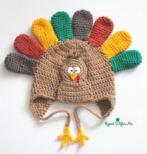 Crochet Turkey Hat Pattern Crochet Turkey Hat, Crochet Turkey, Bernat Super Value Yarn, Crochet Hats For Boys, Thanksgiving Crochet, Crochet Character Hats, Crochet Christmas Hats, Turkey Hat, Crochet Costumes