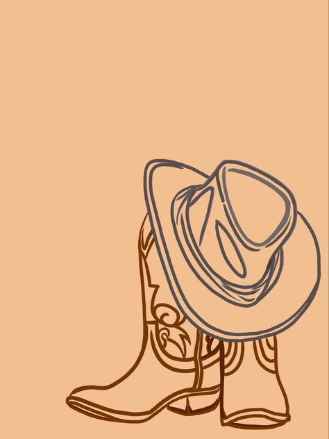 Cowboy Boot Outline Drawing, Western Tattoo Drawings, Cowboy Hat Tattoo Ideas, Cowboy Sketch Drawing, Rodeo Art Ideas, Country Drawings Easy, Easy Western Drawings, Cowboy Hat Outline, Cowgirl Hat Drawing