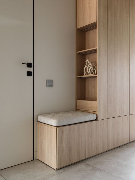 Shilova Studio /apartment :: Behance Muji Entryway, Entryway Japanese, Japanese Interior Entrance, Japandi Hallway Storage, Japandi Cabinet, Japanese Shoe Storage Entrance, Japandi Foyer, Entrance Apartment, Japandi Apartment