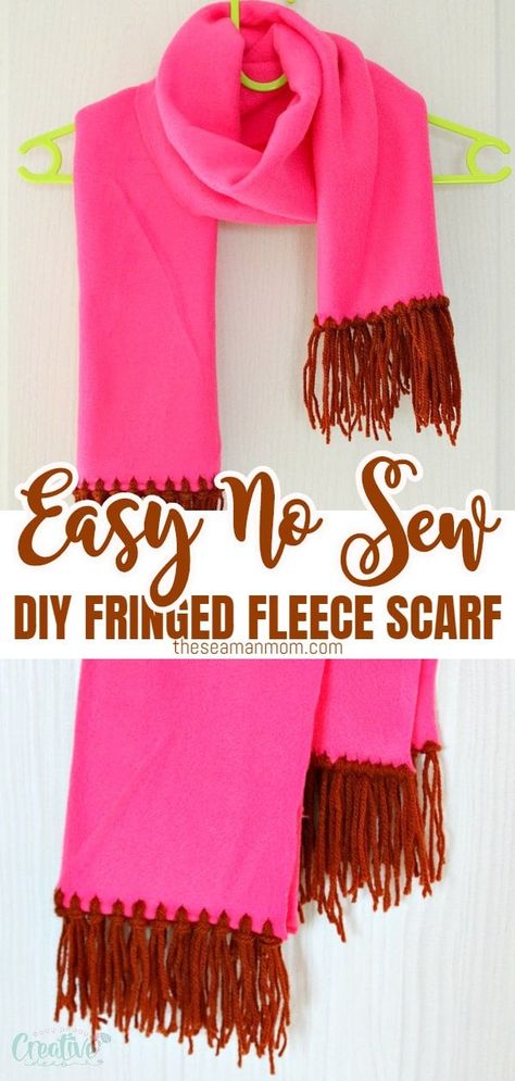 No Sew Scarf, Fleece Crafts, Fleece Projects, Trendy Fringe, Scarf Ideas, Easy Handmade Gifts, Sewing Fleece, Scarf Tutorial, Fleece Scarf