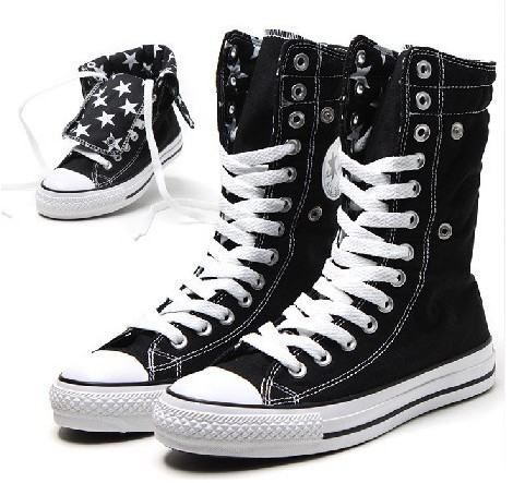 Chuck Taylor Knee High Converse | Converse Chuck Taylor All Star Knee Hi Black Knee High Converse, High Converse, Cool Converse, Dr Shoes, Basket Style, All Stars Converse, Outfits With Converse, White Converse, Estilo Punk