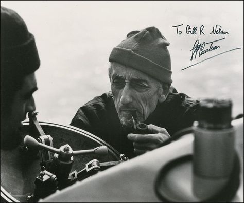 Jacques Cousteau. One of my first heroes. Love his dedication to the ocean and education Skin Diver, Jacques Yves Cousteau, Jacques Cousteau, Vintage Motorcycle Posters, Old Pics, Life Aquatic, Oceanography, Extraordinary Life, Signed Photo