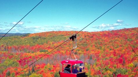 Lutsen Mountain Tram is a popular activity to view fall colors on Minnesota's North Shore of Lake Superior. Lutsen Mountain, North Shore Mn, Boundary Waters Canoe Area, Grand Marais, Hiking Adventure, Ski Area, Lake Superior, North Shore, Vacation Destinations