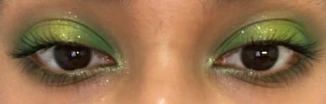 products used: colourpop hi, society palette, L’Oréal telescopic mascara Colourful Makeup Aesthetic, Funky Eyeshadow, Color Eyeshadow, Makeup Looks Green, Natural Green Makeup, Green And Blue Makeup, Blue Green Makeup, 2000s Green Makeup, Green Eyeshadow Tutorial