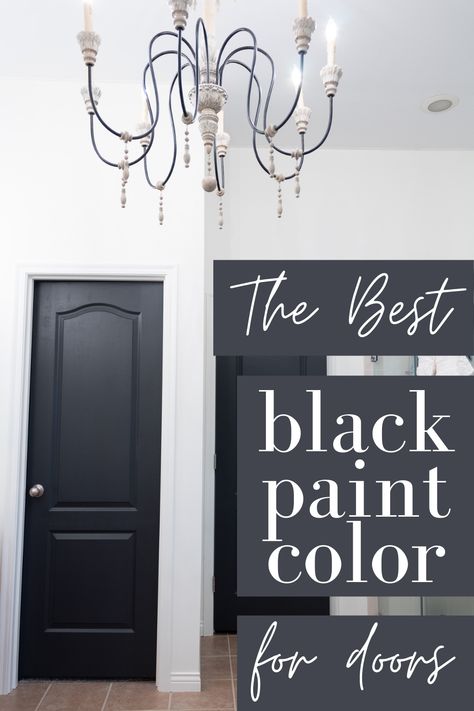 Black Door In Bathroom, Paint Black Doors Interior, White Walls Black Closet Doors, Black Door Inside, Best Black Paint Color For Interior Door, Paint Interior Front Door Black, Paint Doors Interior Ideas, White Interior Black Doors, Black Doors Interior Grey Walls