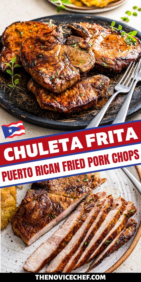 Puerto Rican Beef Recipes, Puerto Rican Comfort Food, International Pork Recipes, Puerto Rican Ribs, Porta Rican Recipes, Puerto Rican Ribs In Oven, Sofrito Pork Chops, Pork Chop Recipes Spanish Style, Puerto Rican Pork Recipes