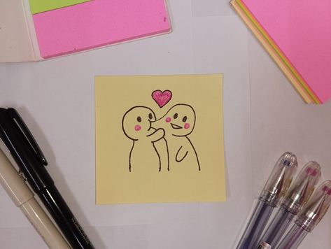 Cute Sticky Note Drawings For Boyfriend, Cute Sticky Notes Drawings, Cute Drawings On Sticky Notes, Sticky Note For Boyfriend, Cute Sticky Notes For Girlfriend, Sticky Notes Gift Ideas, Sticky Notes Drawing Ideas, Sticky Notes Love Messages, Cute Sticky Note Drawings