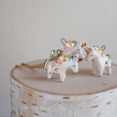 Danielle Pedersen on Instagram: “Holy bananas that went fast!  Most of the pieces that we're up this round will be available again in the next round. It'll be in about a…” Ceramic Creatures, Unicorn Day, Cerámica Ideas, Unicorn Necklace, Polymer Clay Animals, Clay Animals, Ceramic Animals, Animal Totems, Jewelry Images