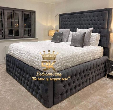 Your Shopping Cart High Bed Frame Ideas Bedrooms, King Size Bed Master Bedrooms Luxury, Grey Bed Headboard, Tufted Bedroom Ideas, High Bed Frame Ideas, Velvet Bedroom Ideas, Grey Bed Frame Bedroom Ideas, Bedframe Ideas, Bg House