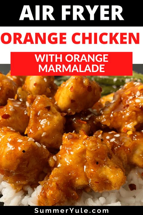 Air fryer orange chicken with orange marmalade is an easy recipe with a sweet and sticky sauce. Orange Chicken Using Orange Marmalade, Oven Orange Chicken, Orange Chicken Recipe With Marmalade, Orange Chicken Recipe Air Fryer, Recipes With Orange Marmalade, Orange Chicken With Orange Marmalade, Orange Chicken Breast Recipe, Orange Chicken Air Fryer, Orange Chicken Recipe Easy