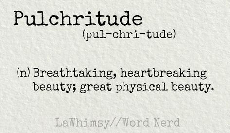 pulchritude definition Word Nerd via LaWhimsy Unique Words Definitions, The Verb, Uncommon Words, One Word Quotes, Word Nerd, Unusual Words, Inner Power, Rare Words, Word Definitions