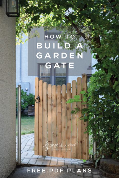 How to Build a Garden Gate + Free Plans! - Francois et Moi Side Fence Gate, Chain Link Fence Door Ideas, Garden Double Gates, Secret Garden Gates Entrance, Cedar Garden Fence, Chain Link To Wood Fence, Fence With Arbor And Gate, Chain Link Gate Ideas, Chain Link Fence Upgrade