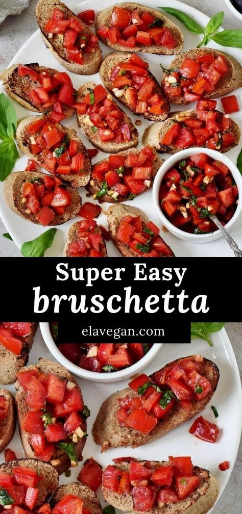 Brushetta Appetizers, Bruchetta Appetizers, Toasted Baguette Slices, Easy Bruschetta Recipe, Balsamic Vinegar And Olive Oil, Garlic Balsamic, Baguette Slices, Easy Bruschetta, Toasted Baguette