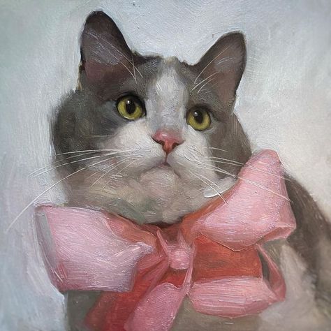 Jennifer Gennari, Pet Portrait Paintings, Cat Portrait Painting, Bow Art, Cat Art Illustration, Animal Portraits Art, Fancy Cats, Classical Art, Cat Portraits