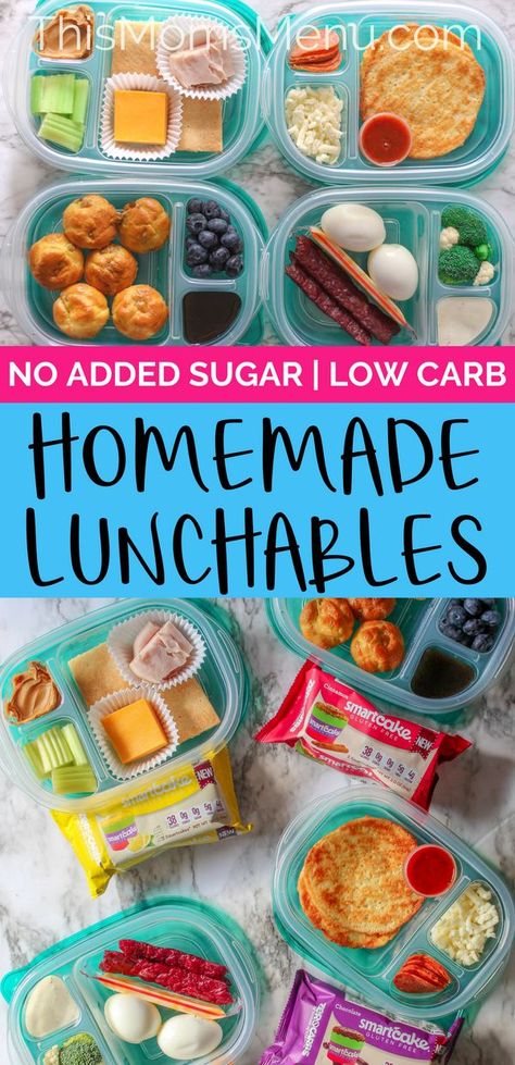 Easy and affordable keto lunch for kids or adults!  Not only are they healthier with no added sugars and minimal carbohydrates - but they will can also be completely customized! #thismomsmenu #ketolunchideas #ketorecipes #kidfriendlyketo #healthylunchbox Low Carb Lunch Bento Box Ideas, Healthy Homemade Lunchables, Low Carb Lunch For School, Low Carb Lunches For Kids, Low Carb Bento Box Lunch For Adults, Low Carb Bento Box Lunch, Keto Bento Box Lunch For Adults, Low Carb Lunchables For Adults, Low Carb Adult Lunchables