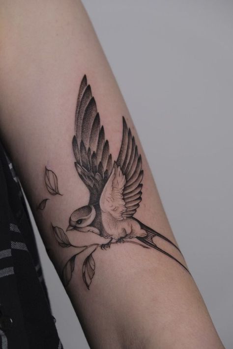 Unique Bird Tattoos, Bird Tattoos For Women Arm, Tattoo Birds Flying, Bird Sleeve Tattoo, Bird Tattoo Arm, A Bird Tattoo, Sparrow Wrist Tattoos For Women, Bird Tattoo Upper Arm, Bird Tattoo Inner Arm