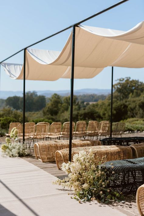 Modern Awnings, Wedding Canopy Outdoor, Wedding Walk, Paisley Wedding, Outdoor Drapes, Wedding Canopy, Ceremony Design, Farm Wedding Venue, Ceremony Seating