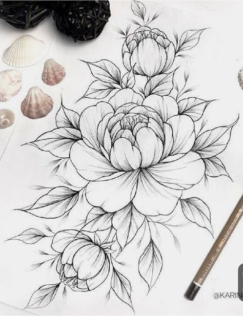 Peony Tattoo, A Drawing, Magnolia, Flower Tattoo, Black And White, Flowers, White, Black