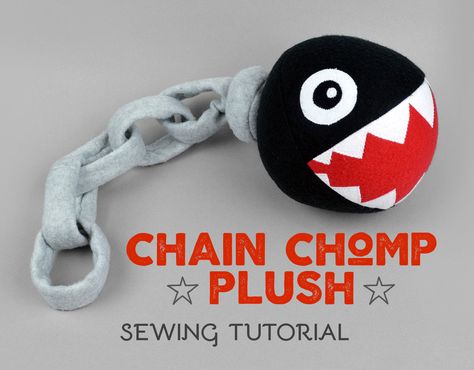 Sewing Tutorial - Super Mario Chain Chomp Plush by SewDesuNe Couture, Mario Chain Chomp, Yoshi Plush, Chain Chomp, Mario Plush, Writing Crafts, Textile Crafts, Pillow Styling, Unicorn Plush