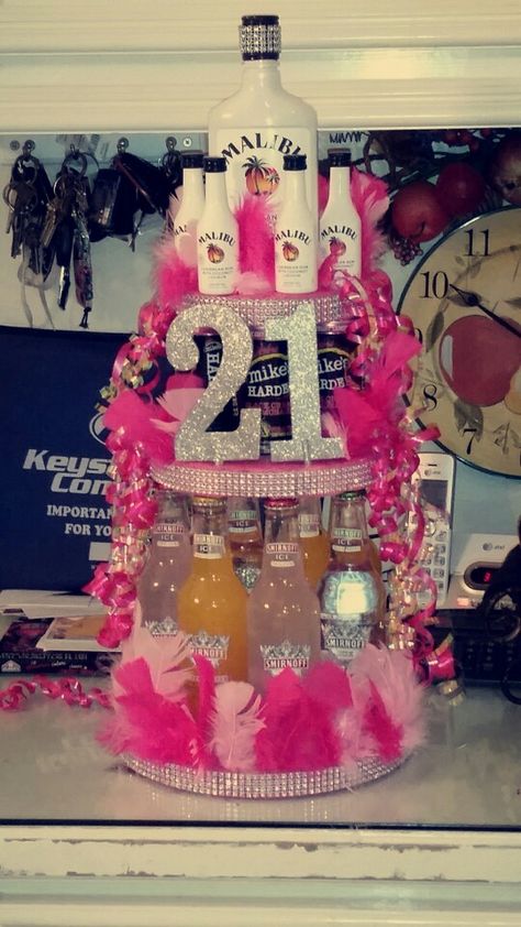 21st birthday Alcohol Cake                                                                                                                                                     More 21st Birthday Cake Alcohol, Birthday Alcohol, 21st Birthday Celebration, Alcohol Cake, 21st Birthday Girl, Birthday 21st, 21st Birthday Presents, 21st Bday Ideas, 21st Cake