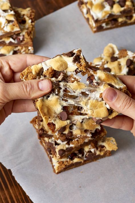 Recipe: S’mores Bars | Kitchn Picnic Dessert Recipes, Easy Potluck Desserts, Picnic Dessert, Trail Mix Cookies, Easy Dessert Bars, Smores Bar, Picnic Desserts, Easy Potluck, S Mores Bars