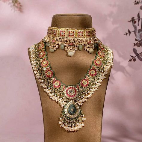 Kundan Jewellery Bridal India Jewelry, South India Jewels Necklace, Polki Bridal Jewellery, Bridal Jwellery Design Indian Jewelry, Polki Jewellery Sabyasachi, Polki Jewellery Brides, Bridal Kundan Jewellery Set, Tyaani Jewellery, Gold Bridal Necklace Set