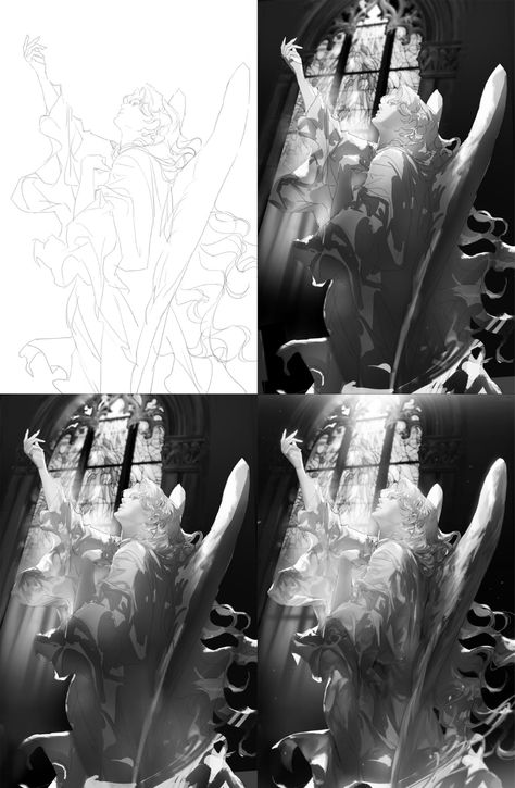 Value Digital Painting, Shape Composition Design, Value Reference, Greyscale Art, Grayscale Illustration, Value Study, Value Drawing, Value Painting, Grayscale Art