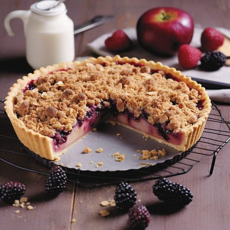 Blackberry and Apple Crumble - Mary Berry's Crumble Tart Mary Berg Apple Raspberry Crostata, Apple Blackberry Crumble Pie, Big Desserts, Berry Crumble Cake, Blackberry Tart, Berries Dessert, Apple And Berry Crumble, Crumble Tart, Blackberry Crumble