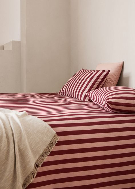 Duvet cover cotton percale stripes Kodak 180cm bed - Home | MANGO USA Stripe Bedding, Double Bed Size, Bed Double, Striped Duvet, Striped Duvet Covers, Superking Bed, Bed Size, Apartment Inspiration, Room Inspiration Bedroom