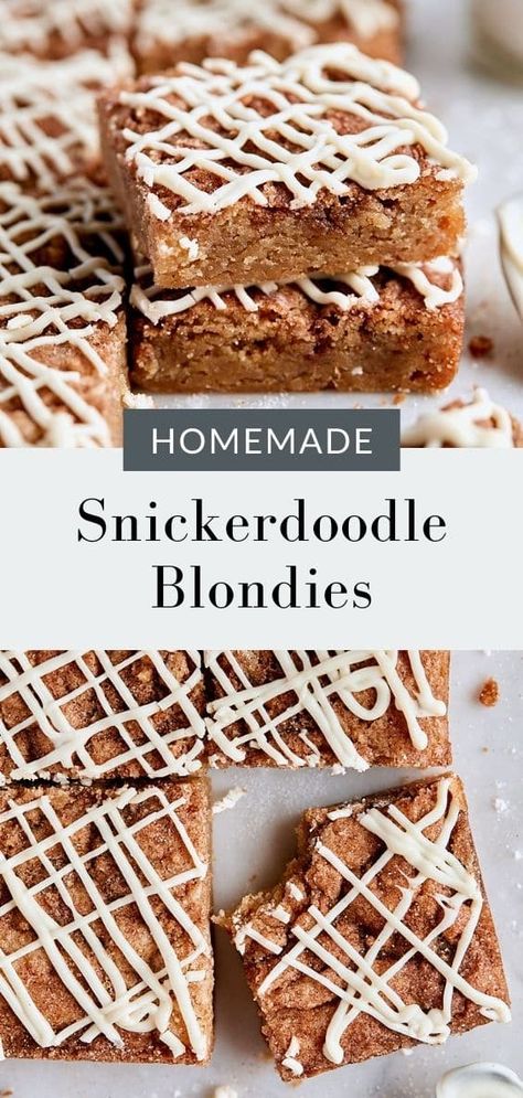 Homemade Snickerdoodle Cookies, Snickerdoodle Blondies Recipe, Beginner Baking Recipes, Snickerdoodle Blondies, Blondie Bars, Snickerdoodle Bars, Desserts With Few Ingredients, Party Food Dessert, Snickerdoodle Cookies