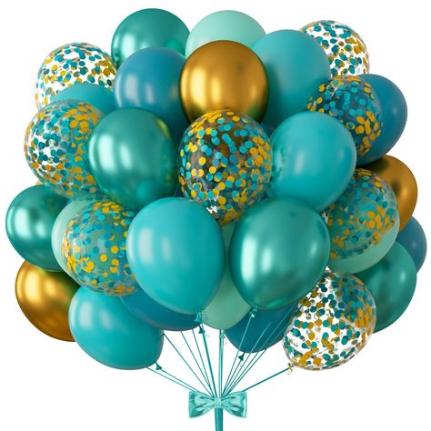 PRICES MAY VARY. 💚【Balloon Garland Arch Kit】: You will get 93 pieces set： of 12-inch balloons: 10*confetti, 10*metallic gold, 10 pieces metallic green, 20*dark teal, 20*dark teal, 20*teal. 1 piece of balloon chain, 1 piece of balloon glue dots, 1 piece of ribbon. This winter wonderland balloon arch can create a perfect and romantic party atmosphere.💚 💚【Excellent Material】: Party decoration balloons are made of high-quality natural latex, which is odorless, safe, durable and not easy to break, Teal And Gold Birthday Party Decoration, Teal Birthday Decorations, Turquoise Party Decorations, Teal Party Decorations, Gold Balloon Arch, Teal Birthday, Wedding Turquoise, Teal Balloons, Balloons For Wedding