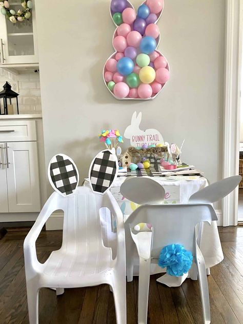 Easter Kids Party Decorations, Buffalo Check Table Decor, Easter Playhouse Decor, Peep Treats, Kids Easter Table, Bunny Table Decor, Easter Kids Table, Bunny Chair, Buffalo Check Table