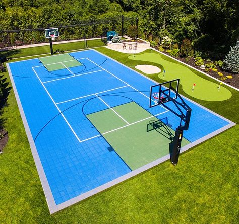 Backyard Tennis Court, Backyard Pickleball Court, Backyard Basketball Court, Tennis Court Backyard, Tennis Court Design, Outdoor Sports Court, Backyard Court, Sports Facility Architecture, Home Basketball Court