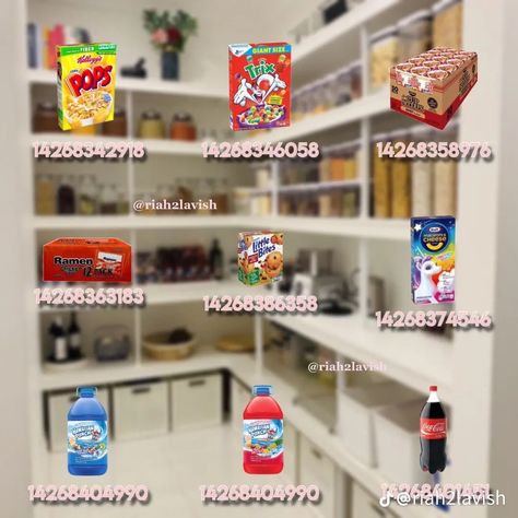 Bloxburg Pantry Decals, Bloxburg Kitchen Decals Codes, Bloxburg Food, Bloxburg Pictures, Decal Bloxburg, Bloxburg Food Decals, Pantry Decal, Snack Pictures, Kitchen Decal