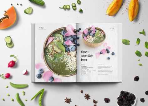 Recipe Book Layout Ideas, Aesthetic Cookbook Cover, Cookbook Aesthetic Cover, Magazine Recipe Layout, Magazine Layout Design Food, Cook Book Cover Design Aesthetic, Food Magazine Layout Design Creative, Recipe Layout Design, Food Editorial Design