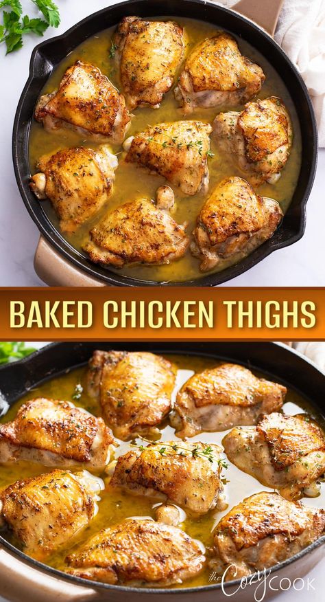 Easy Chicken Thigh Recipes Baked, Recipe For Chicken Thighs, Chicken Thighs In Oven, Cottage Cheese Dessert Recipes, Chicken Thighs Dinner, Baked Turkey Wings, Oven Baked Chicken Thighs, Crispy Chicken Thighs, Pan Sauce