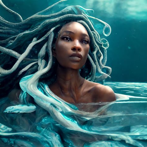 AI Art created with Midjourney Fantasy Candles, Women References, Mermaid Tales, Orishas Yoruba, Twin Flame Art, Photography Inspiration Nature, Mermaid Core, Water Spirit, Flame Art