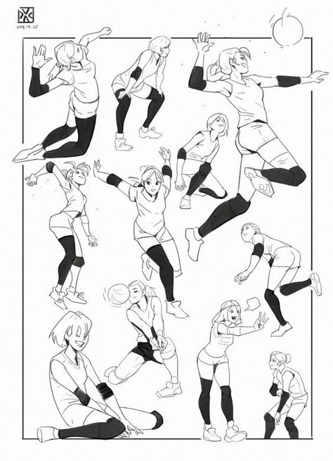 Volleyball pose reference for drawing Art, Volleyball, Black, Anime