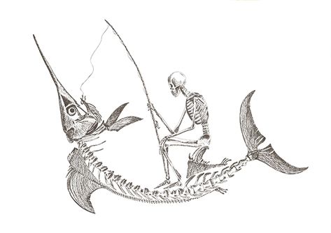 Skeleton Fishing Tattoo, Swordfish Skeleton Tattoo, White Marlin Tattoo, Marlin Tattoo For Men, Marlin Fish Tattoo, Swordfish Skeleton, Sailfish Tattoo, Fish Skeleton Art, Marlin Drawing